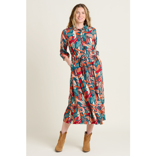 Brakeburn Evergreen Leaves Maxi Shirt Dress
