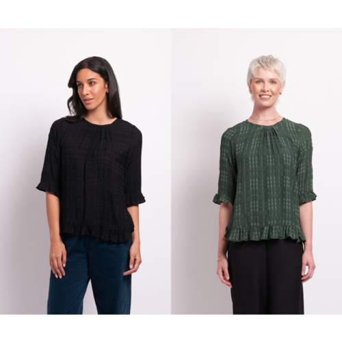 Foil Gathered Scoop Hem Top