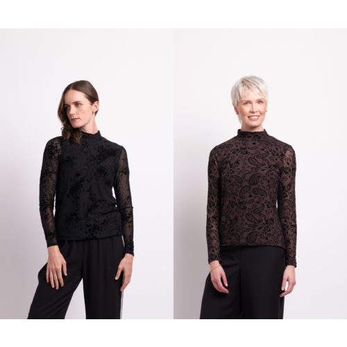 Foil Long Sleeve Polo Neck Top