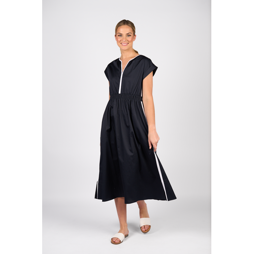 Vassalli V Neck Shirred Waist Dress
