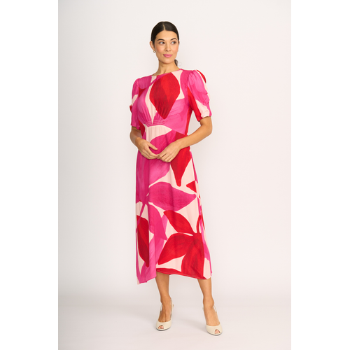 Foil Gathered Sleeve Dress