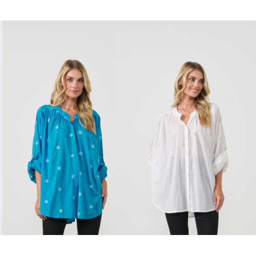 Holmes & Fallon Oversize Flower Emboid Shirt