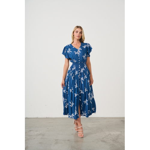 Holmes & Fallon Palms Print Shirred Waist Dress