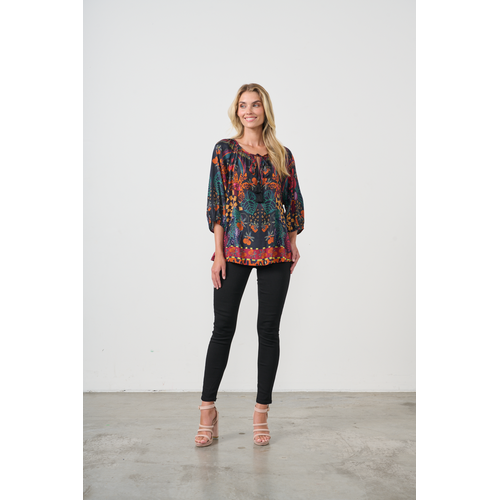 Holmes & Fallon Tropical Print & Tie Neckline Blouse