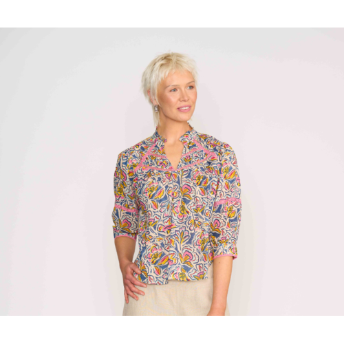 Foil Trim Insert Blouse