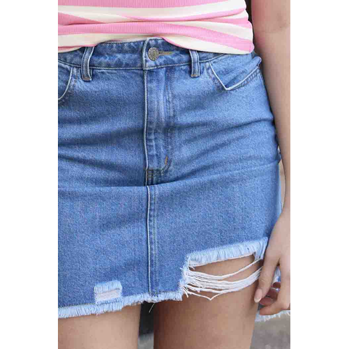 Honey Denim Bianca Denim Frayed Mini Skirt