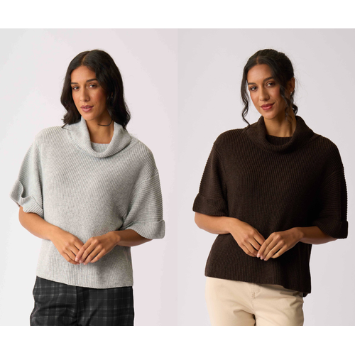 Foil Cowl Neck Rib Jumper