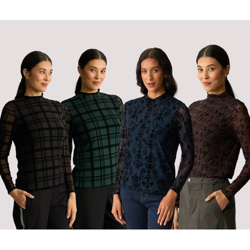 Foil Long Sleeve Polo Neck Top