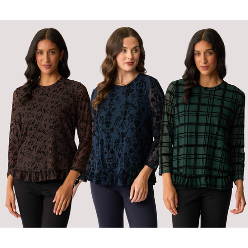 Foil Flocked Ruffle Hem Top