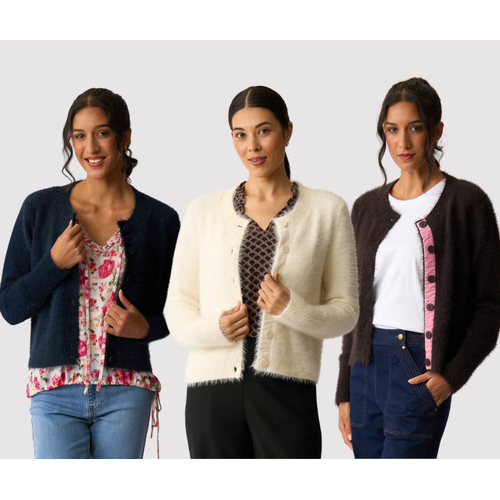 Foil Fluffy Scoop Cardigan