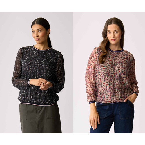 Memo Sheer Sleeve Rib Detail Top