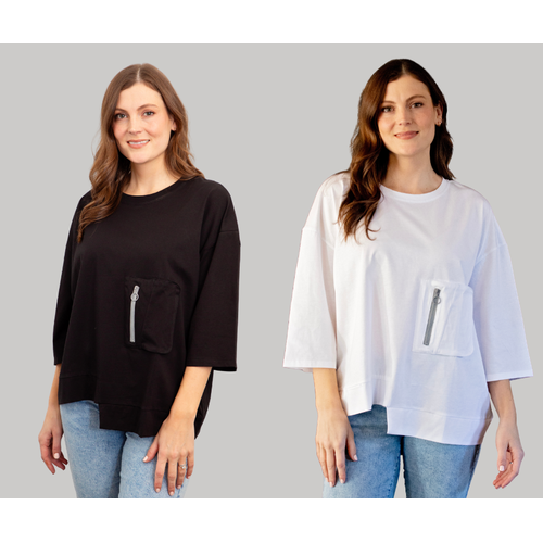 White on Black Zip Pocket Top