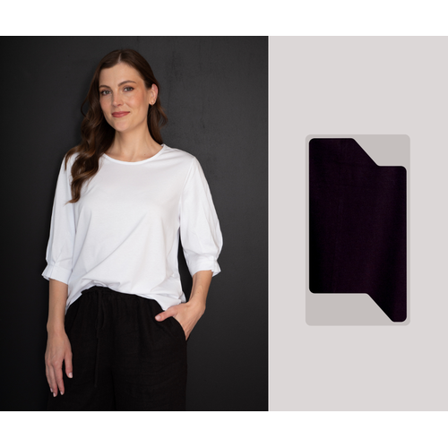 White on Black Pleat Sleeve Top